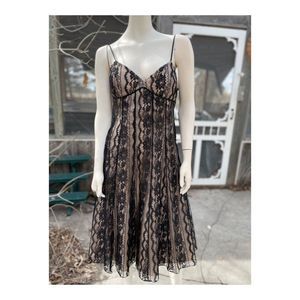 90s Niki by Niki Livas Black Lace Overlay Formal Dress Open Back Spaghetti Strap